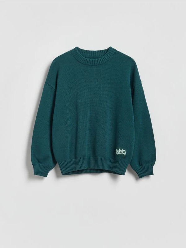  Reserved - Bawełniany Sweter Oversize - Morski 