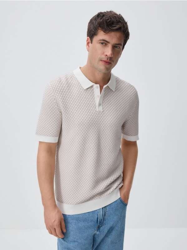  Reserved - Bawełniany Sweter Polo - Beżowy 