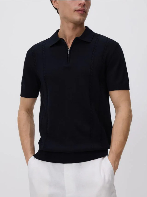  Reserved - Bawełniany Sweter Polo - Czarny 