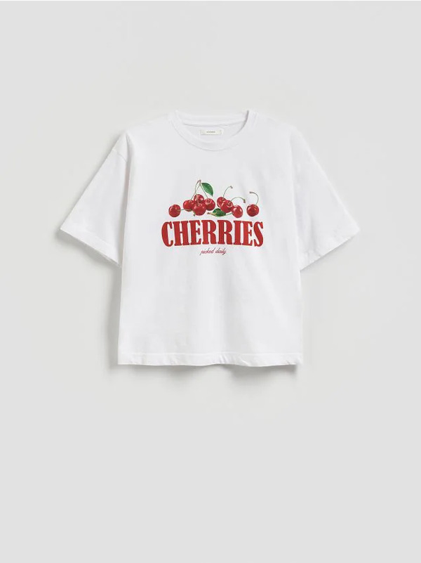  Reserved - Bawełniany T-shirt Oversize - Biały 