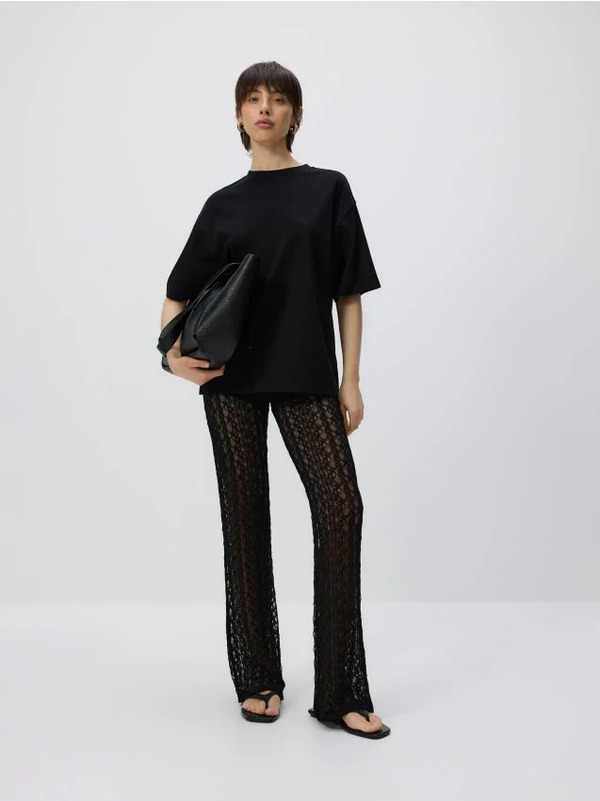  Reserved - Bawełniany T-shirt Oversize - Czarny 