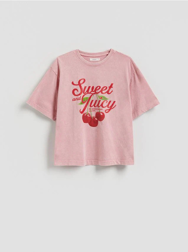  Reserved - Bawełniany T-shirt Oversize - Różowy 