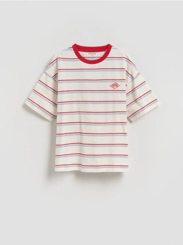  Reserved - Bawełniany T-shirt W Paski - Czerwony 