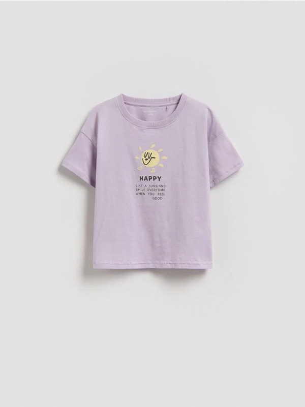  Reserved - Bawełniany T-shirt Z Nadrukiem - Lawendowy 