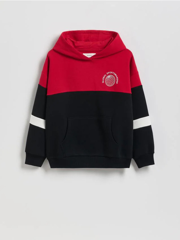  Reserved - Bluza Oversize Z Kapturem - Czerwony 