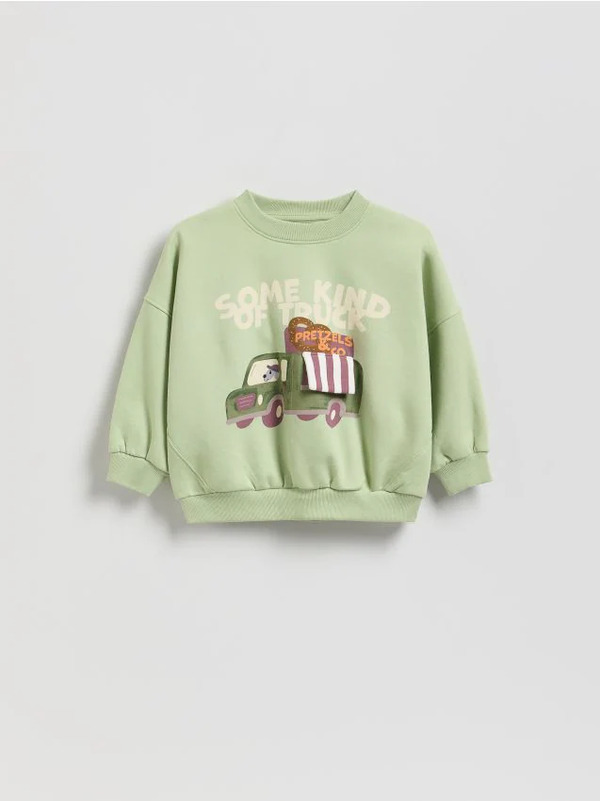 Reserved - Bluza Oversize Z Nadrukiem - Oliwkowy 