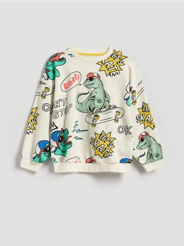  Reserved - Bluza Oversize Z Nadrukiem - Złamana Biel 