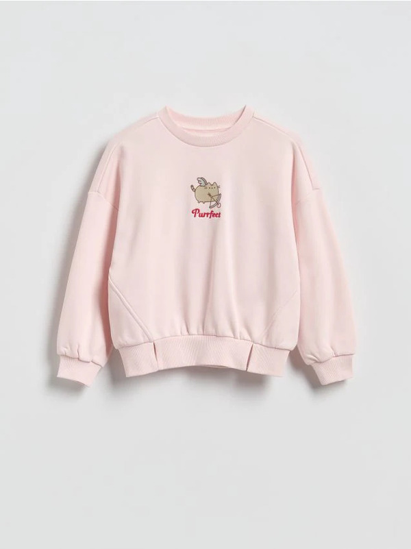  Reserved - Bluza Z Aplikacją Pusheen - Pastelowy Róż 