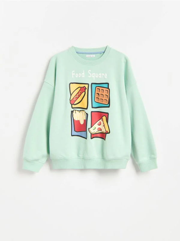  Reserved - Bluza Z Nadrukiem - Jasnozielony 