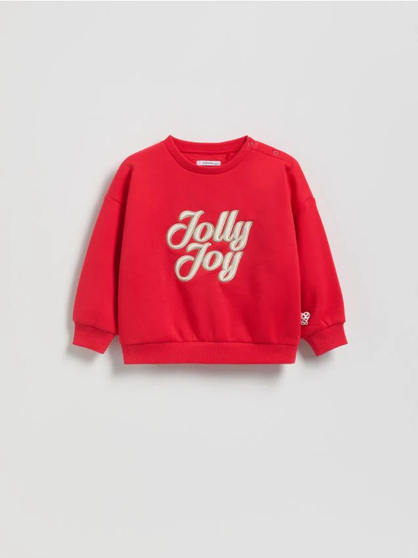  Reserved - Bluza Ze świątecznym Napisem - Czerwony 