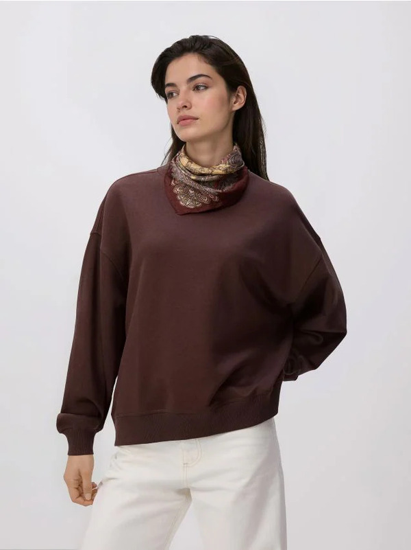  Reserved - Gładka Bluza Z Bawełną - Ciemnobrązowy 