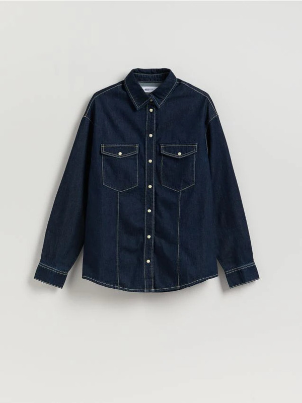  Reserved - Jeansowa Koszula Oversize - Granatowy 
