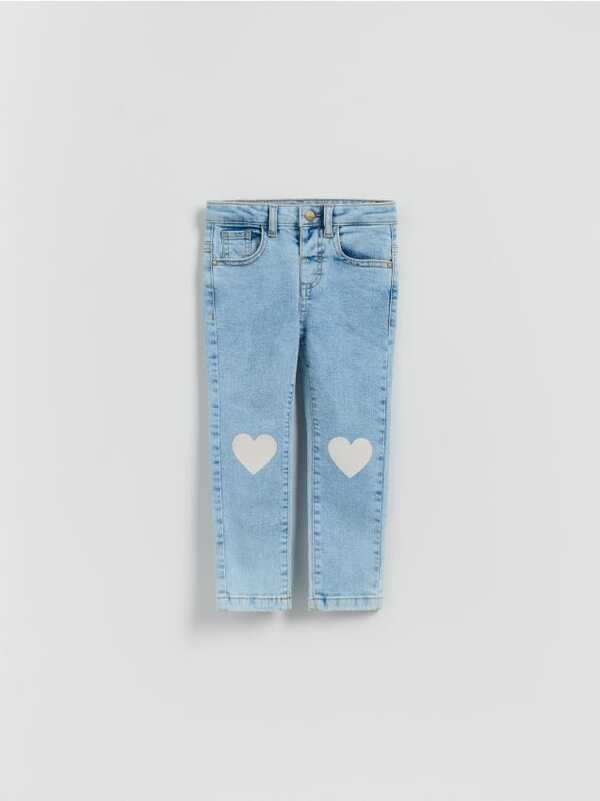  Reserved - Jeansy Slim Fit Z Nadrukiem - Niebieski 