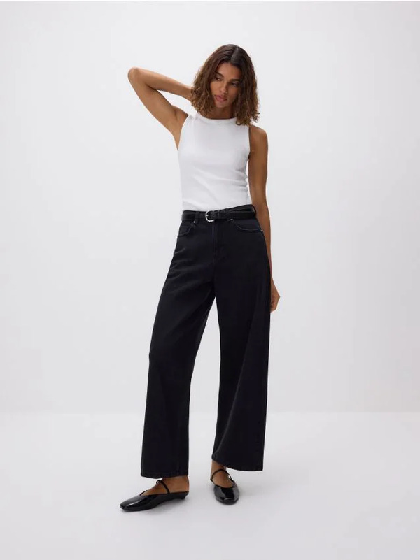  Reserved - Jeansy Wide Leg Comfort - Czarny 