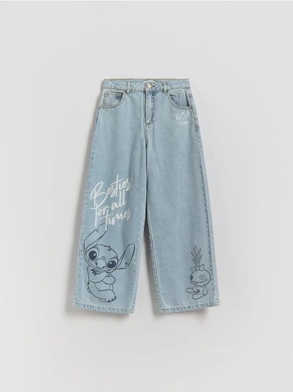  Reserved - Jeansy Wide Leg Lilo I Stitch - Niebieski 