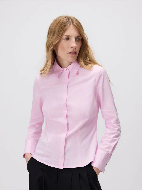  Reserved - Koszula Slim Fit W Paski - Pastelowy Róż 