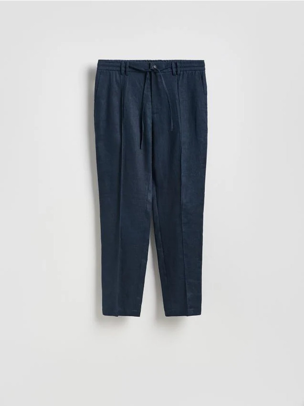  Reserved - Lniane Spodnie Jogger - Granatowy 