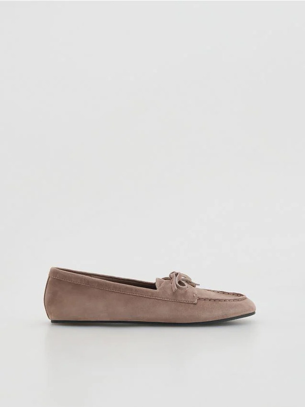  Reserved - Loafersy Z Owczej Skóry - Różowy 