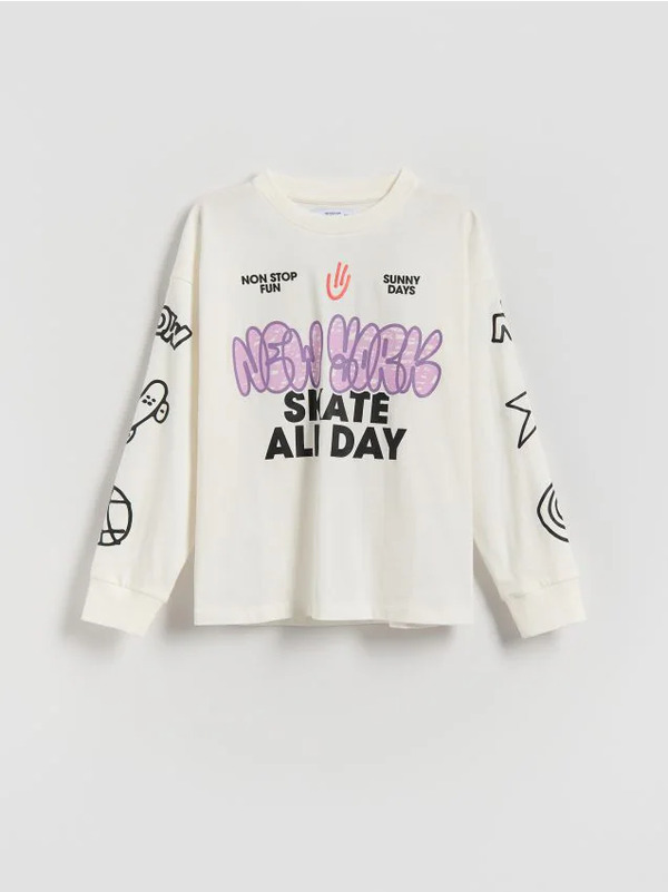  Reserved - Longsleeve Z Nadrukiem - Złamana Biel 