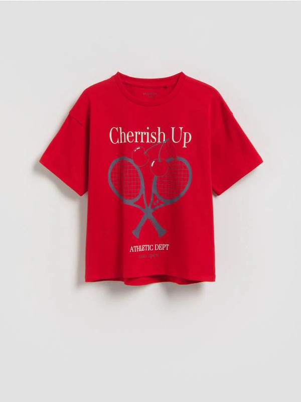  Reserved - Luźny T-shirt Z Nadrukiem - Czerwony 
