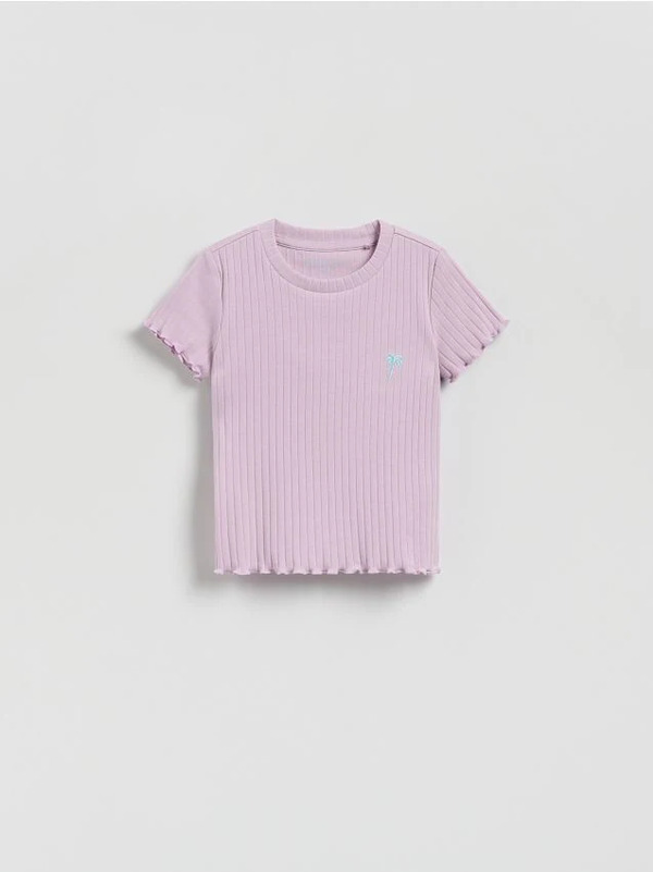  Reserved - Prążkowany T-shirt - Lawendowy 