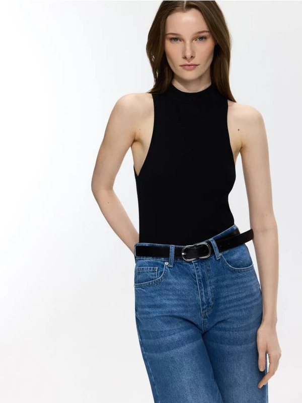  Reserved - Prążkowany Top Halter - Czarny 