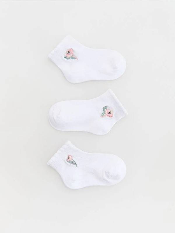  Reserved - Skarpetki Z Haftem 3 Pack - Biały 