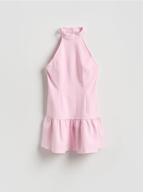  Reserved - Sukienka Mini Z Dekoltem Halter - Różowy 