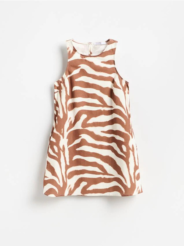  Reserved - Sukienka Mini Z Dodatkiem Lnu - Wielobarwny 