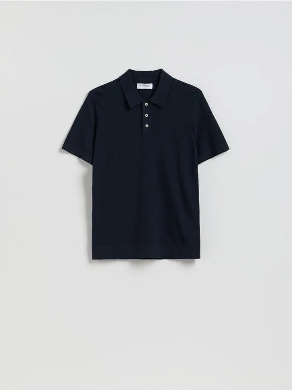  Reserved - Sweter Polo Z Bawełną - Granatowy 