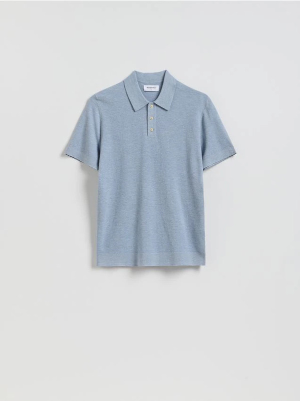  Reserved - Sweter Polo Z Bawełną - Jasnoniebieski 