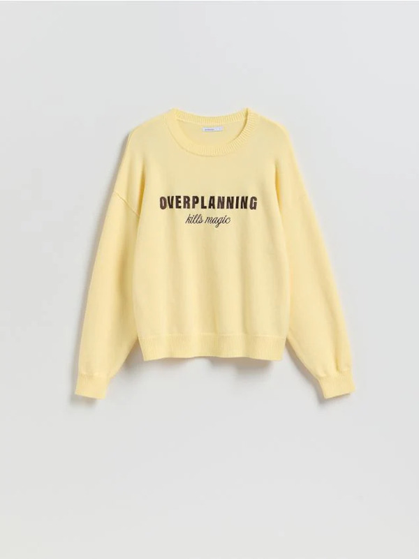  Reserved - Sweter Z Haftowanym Napisem - Jasnożółty 