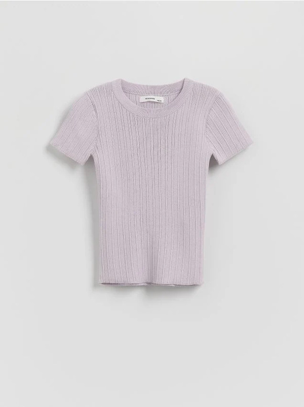  Reserved - Sweter Z Krótkim Rękawem Z Wiskozą - Lawendowy 