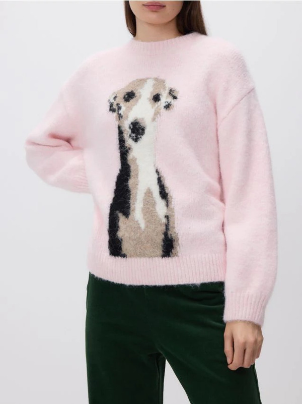  Reserved - Sweter Z żakardowym Wzorem - Pastelowy Róż 