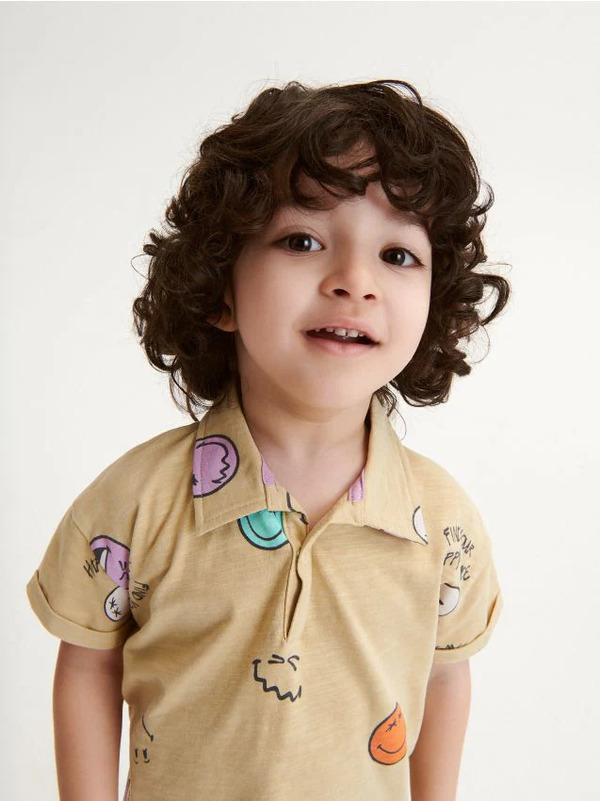  Reserved - T-shirt Polo Smileyworld® - Beżowy 