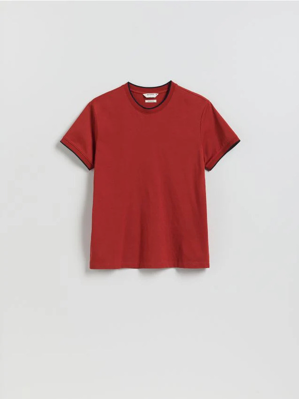  Reserved - T-shirt Regular Z Merceryzowaną Bawełną - Czerwony 