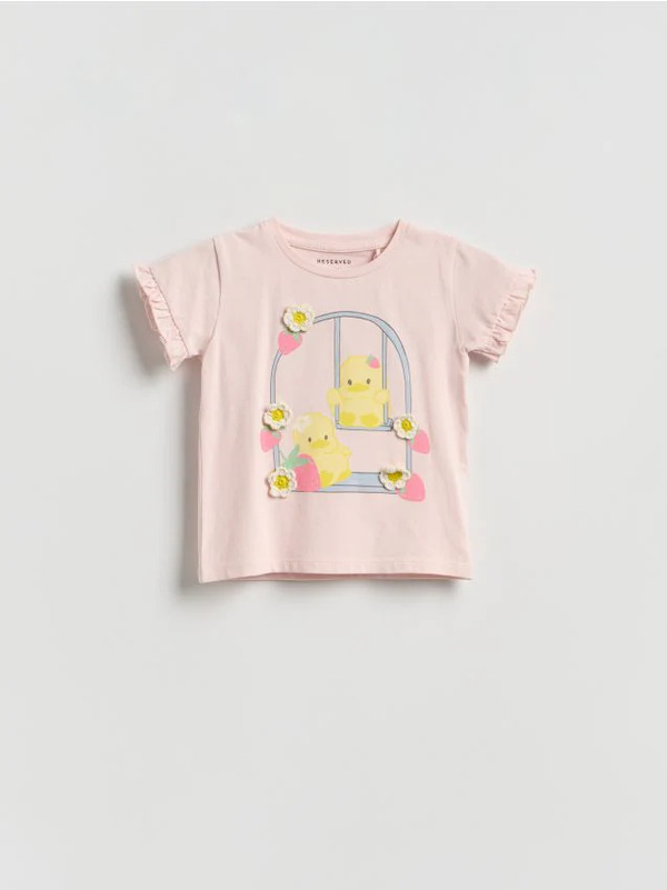  Reserved - T-shirt Z Aplikacją - Różowy 
