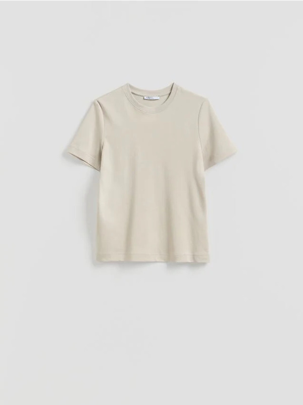  Reserved - T-shirt Z Bawełny Merceryzowanej - Beżowy 