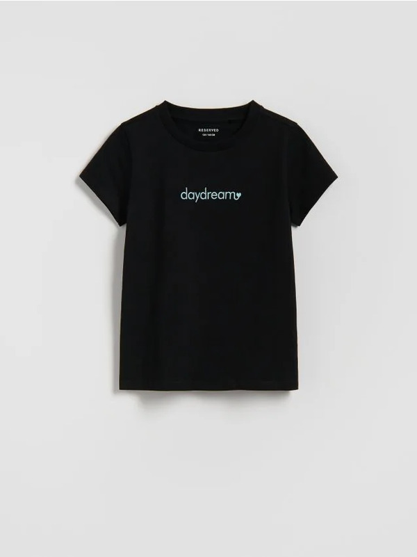  Reserved - T-shirt Z Haftem - Czarny 