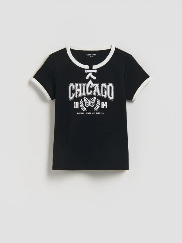 Reserved - T-shirt Z Nadrukiem - Czarny 