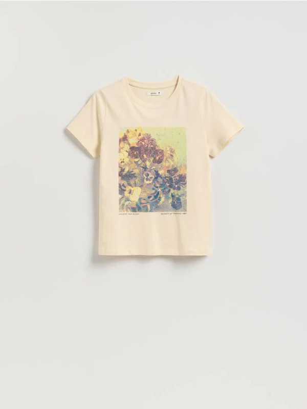  Reserved - T-shirt Z Nadrukiem - Kremowy 