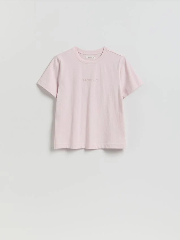  Reserved - T-shirt Z Nadrukiem - Pastelowy Róż 