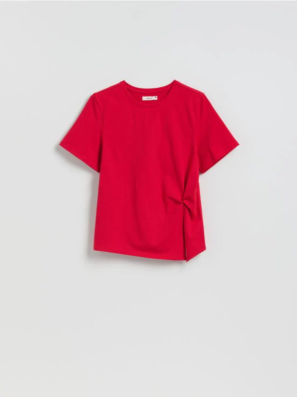  Reserved - T-shirt Z Ozdobnym Detalem - Czerwony 