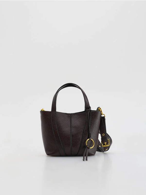  Reserved - Torebka Shopper Z Zawieszką - Mahoniowy 