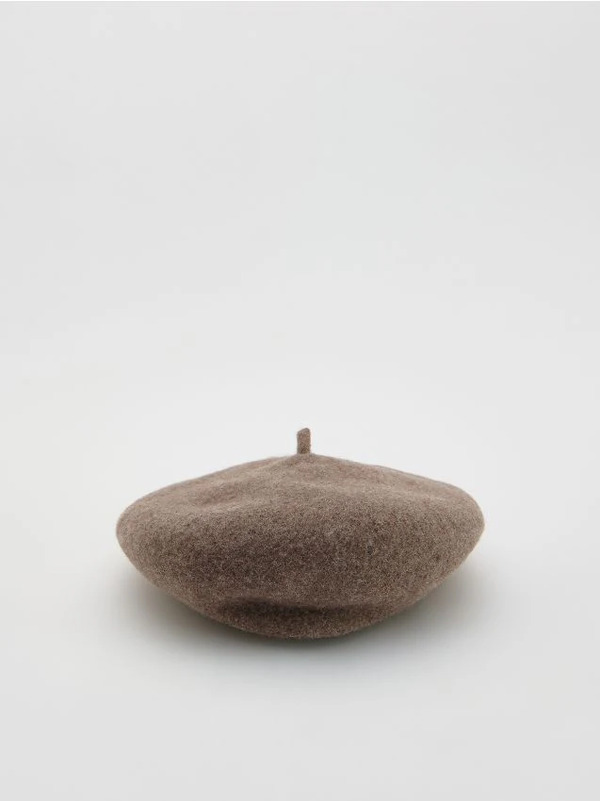  Reserved - Wełniany Beret - Brązowy 