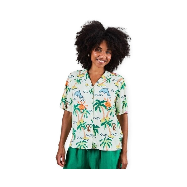  Brava Fabrics  Koszule Brava Fabrics  Tropical Pixel Aloha Blouse - Ecru  
