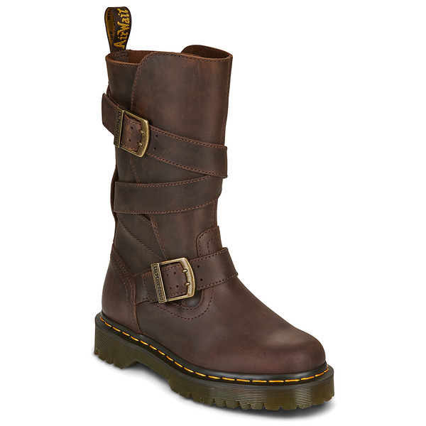  Dr. Martens  Płaskie Kozaki Dr. Martens  Anistone Strap High Boot Dark Brown Crazy Horse  