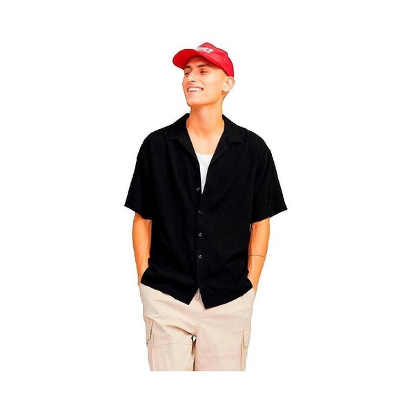  Jack & Jones  Koszule Z Krótkim Rękawem Jack & Jones  Chemise Jack   Jones Jeff Heat Resort Noire Manches Courtes  