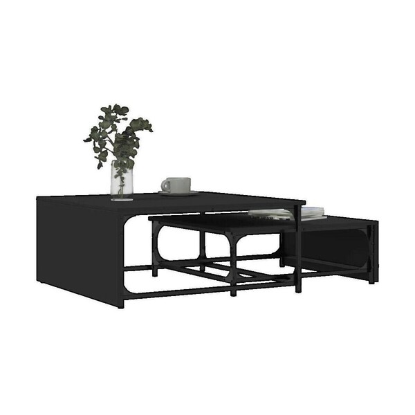  Vidaxl  Ławy Vidaxl  Tables Basses Gigognes  Bois D'ingénierie Et Métal Noir  
