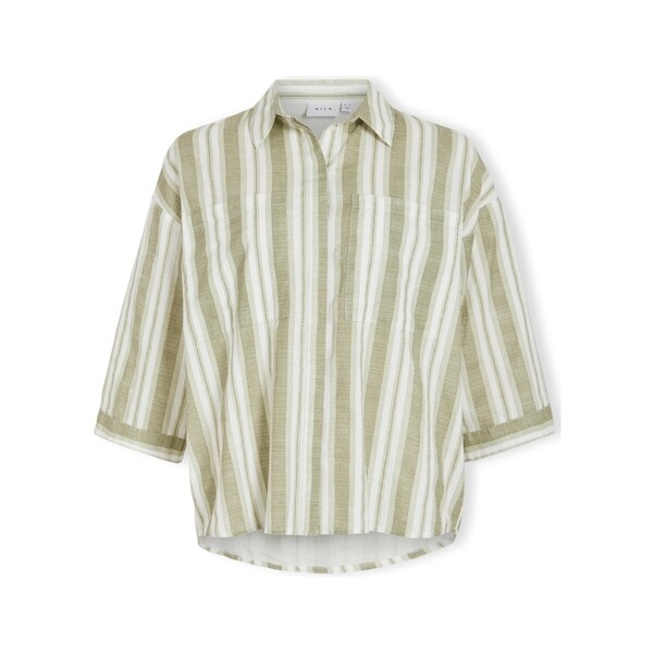  Vila  Bluzki Vila  Etni 3/4 Oversize Shirt - Egret/oil Green  